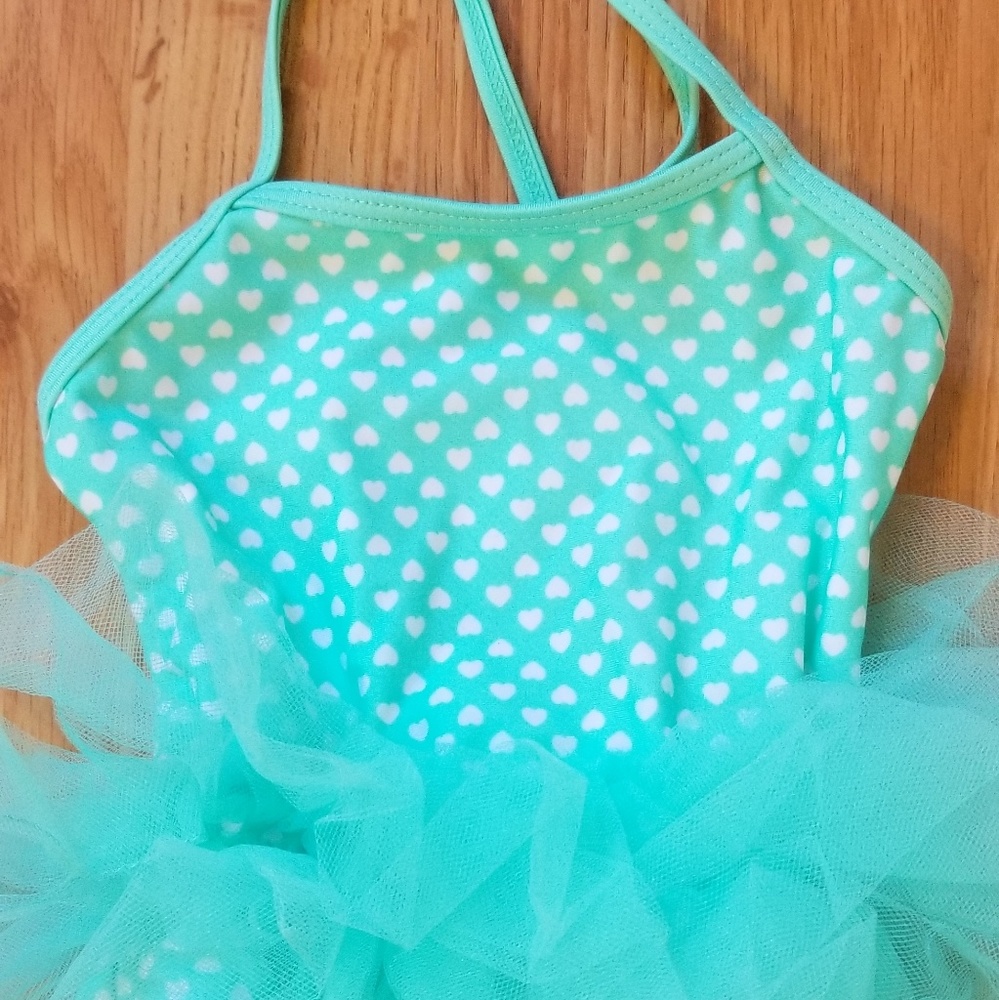 Teal blue heart girls bathing suit tutu